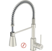 Robinet de cuisine professionnel avec ressort spirale, mitigeur monocommande et adapté pour basse pression. Logo KEO.