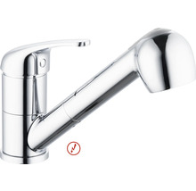 Mitigeur de cuisine monocommande avec douchette extractible en chrome, adapté pour basse pression.