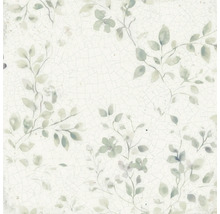 Wandfliese mit floralem Blattmuster und Craquelé-Effekt in Vintage-Optik.