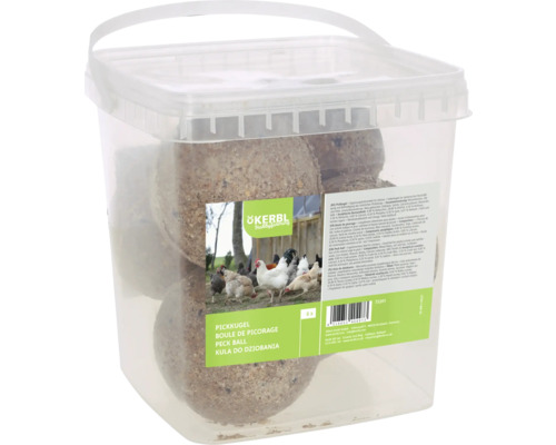 Kerbl Pickkugel für Hühner im Eimer mit 6 Stück, Ergänzungsfuttermittel für Geflügel aus Getreide und Saaten.
