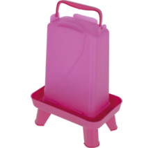 Mangeoire automatique en plastique pour volaille avec poignée de transport et quatre pieds de couleur rose