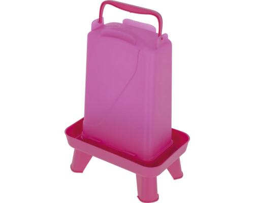 Mangeoire automatique en plastique pour volaille avec poignée de transport et quatre pieds de couleur rose