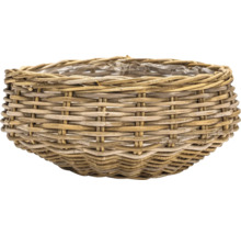 Panier à plantes rond en osier tressé avec film plastique intérieur.