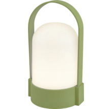 Lampe à poser LED portable avec socle vert et anse de transport.
