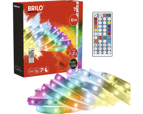 Brilo LED-Streifen 10 Meter mit Fernbedienung, Musiksensor und RGBIC-Technologie.