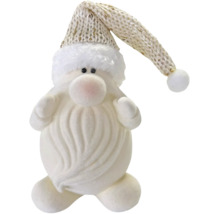 Weiße Weihnachtsmann Dekofigur aus Plüsch mit Strickmütze und langem Bart.