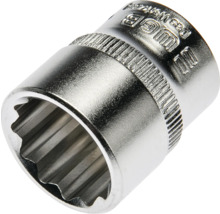 Steckschlüsseleinsatz 17 mm aus Metall mit Zwölfkant-Profil und Rändelung.