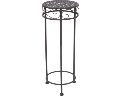 Blumenhocker aus Metall, rund, mit dekorativen Ornamenten und Lochmuster auf der Abstellfläche.