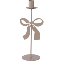 Stabkerzenhalter aus Metall mit dekorativer Schleife, runder Standfuß, beige.