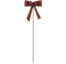 Rote Dekoschleife am Stab mit goldfarbenem Rand, Weihnachtsdekoration für den Garten oder Blumentöpfe.