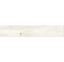 Panneau de sol aspect bois clair avec veinage fin et petits nœuds.