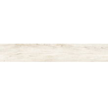 Revêtement de sol aspect bois clair avec grain fin et nœuds.