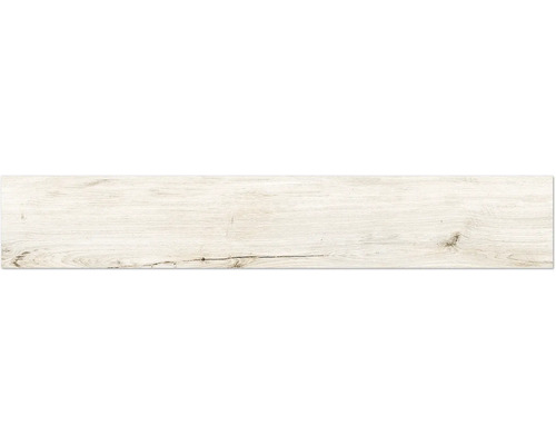 Revêtement de sol aspect bois clair avec veinage naturel et petits nœuds.