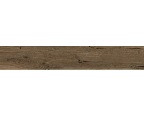 Dunkelbraune Holzoptik mit rustikaler Maserung und Astlöchern.