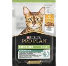 Purina Pro Plan Sterilised Adult Maintenance Katzenfutter mit Huhn in Soße im Beutel.