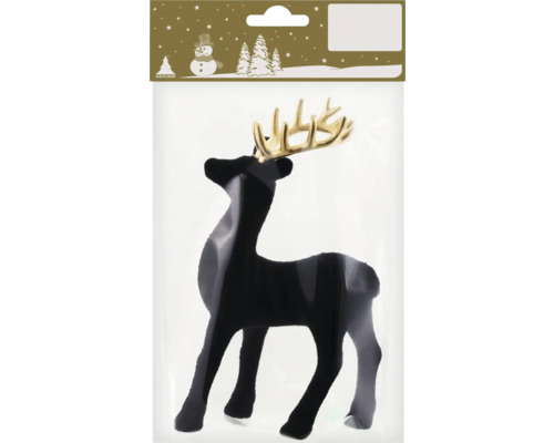 Schwarze Rentier-Dekofigur mit goldenem Geweih, Weihnachtsdekoration in Verpackung.