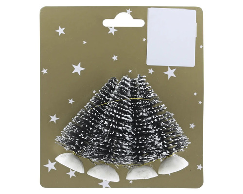 Mini-Weihnachtsbäume mit künstlichem Schnee, 4er-Set für die Weihnachtsdekoration.