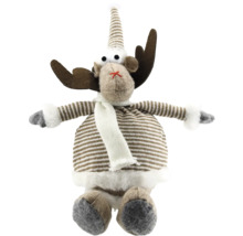 Weihnachts-Elch-Plüschfigur mit gestreiftem Körper und weissem Schal