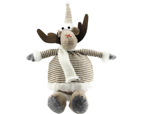 Weihnachts-Elch-Plüschfigur mit gestreiftem Körper und weissem Schal