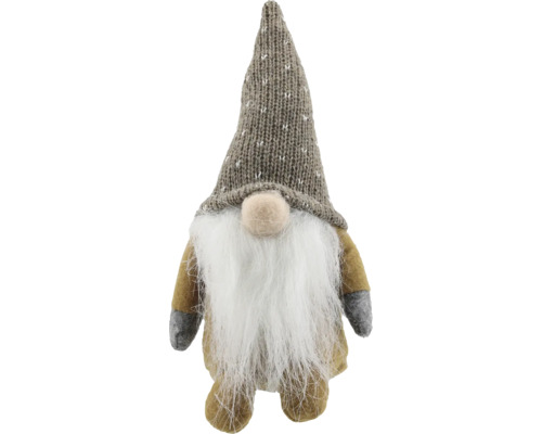 Weihnachtswichtel aus Stoff mit gestrickter Zipfelmütze und langem weissen Bart.