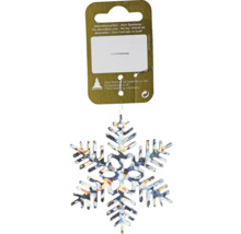 Weihnachtsanhänger in Schneeflockenform mit irisierendem Muster und Aufhängekarte.