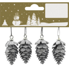 Weihnachtsbaumschmuck Tannenzapfen silber glitzernd 4er Set