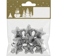 Étoiles de Noël argentées à paillettes dans un emballage plastique, Geroma Logo.
