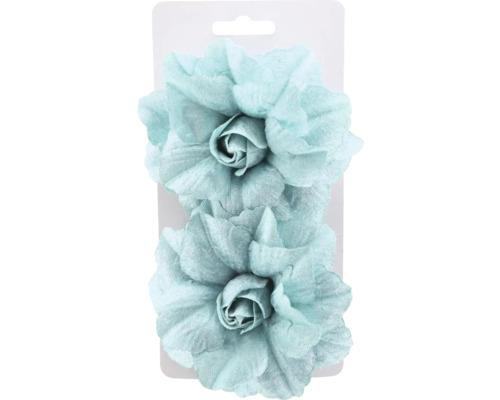 Deux fleurs artificielles en tissu bleu clair pour le bricolage et la décoration.