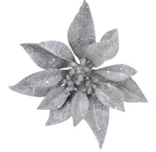 Künstliche Weihnachtsblume Weihnachtsstern mit silbernem Glitzer.