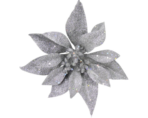 Künstliche Weihnachtsblume Weihnachtsstern mit silbernem Glitzer.