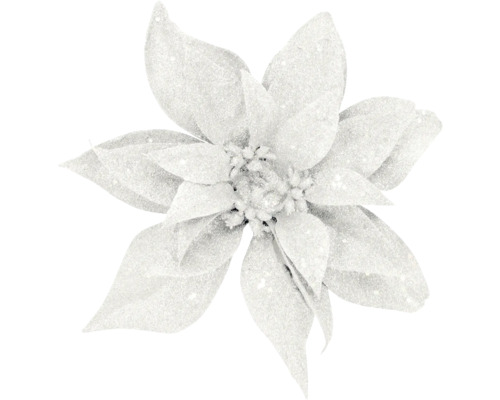 Weiße Weihnachtsstern-Dekoblume mit Glitzer für die Weihnachtsdekoration.