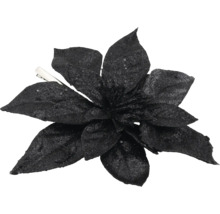 Künstlicher Weihnachtsstern mit Glitzer und Befestigungsclip in Schwarz
