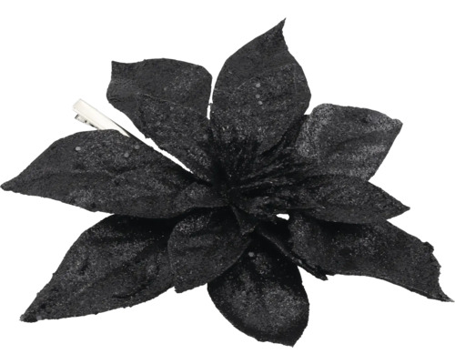 Künstlicher Weihnachtsstern mit Glitzer und Befestigungsclip in Schwarz