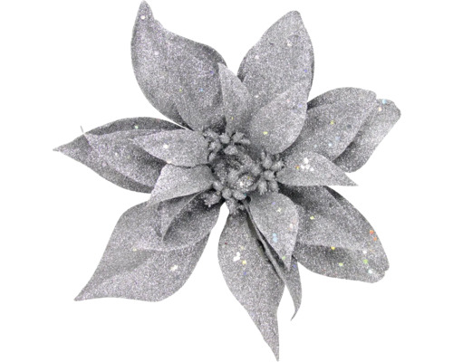 Künstliche Weihnachtsblume in Silber mit Glitzer