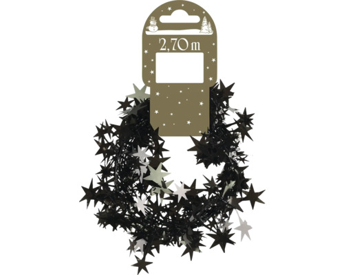 Sternengirlande für Weihnachten in Schwarz und Silber, Länge 2,70 Meter.