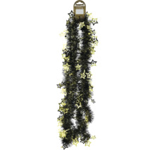 Schwarze Lametta Girlande mit goldenen Sternen, Länge 2,70 Meter, für die Weihnachtsdekoration.