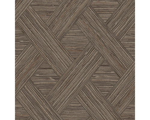Papier peint intissé avec motif géométrique aspect tressé marron