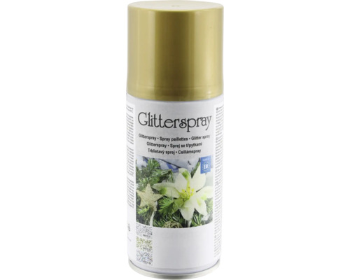 Glitterspray in der Sprühdose mit goldfarbenem Deckel für Dekorationen.