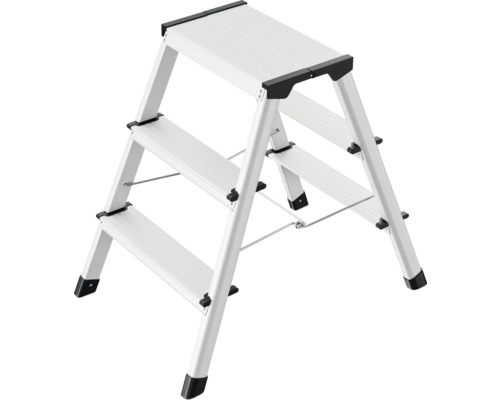 Échelle double alu Hailo L90, 2x3 marches Escabeau double accès en aluminium avec trois marches et embouts de pieds antidérapants.