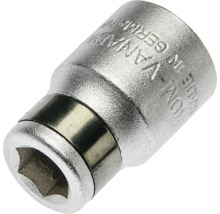 Steckschlüsseleinsatz aus Chrom-Vanadium-Stahl mit Sechskant-Profil.