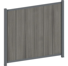 Sichtschutzzaun aus Paneelen in Holzoptik mit einem stabilen Aluminiumrahmen in Anthrazit.