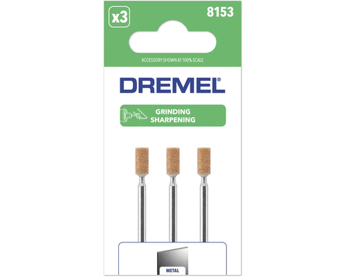Dremel Schleifstifte 8153 für Metall, drei Stück zum Schleifen und Schärfen, Dremel Logo