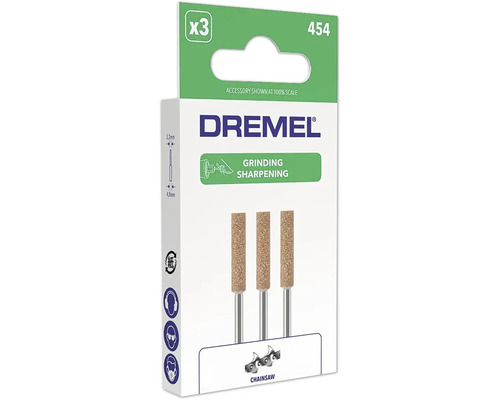Pierre à aiguiser pour tronçonneuse Dremel (454) Ø 4,7 mm VE3 Meule à rectifier Dremel 454 de 4,8 millimètres de diamètre pour affûtage de tronçonneuse, 3 pièces