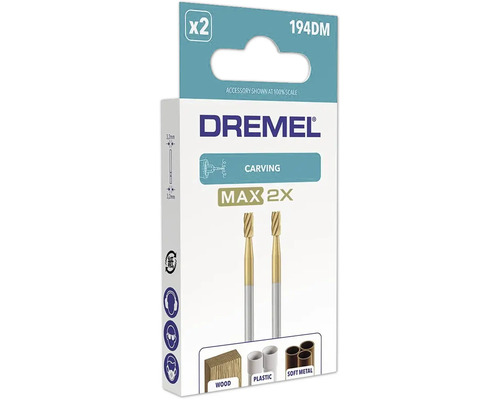 Fraise haute vitesse Dremel 194DM Max, 2 pièces, pour bois, plastique et métaux tendres, tige de 3,2 millimètres.