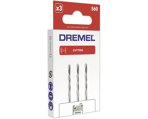 Dremel Logo, jeu de 3 fraises pour cloisons sèches 560, diamètre 3,2 millimètres, pour la découpe de plaques de plâtre.