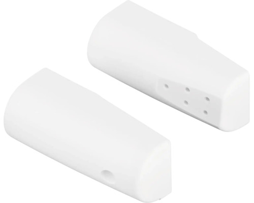 Composants de montage en plastique blanc pour meubles ou ferrures de fenêtres.