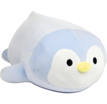 Blau-weisses Pinguin-Plüschtier aus weichem Material in Kissenform mit gelbem Schnabel.