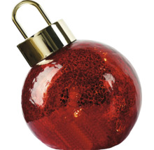 Boule de Noël rouge en verre avec effet craquelé et attache dorée.