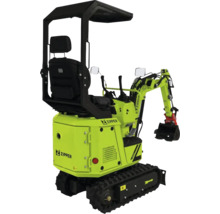 Mini-pelle Zipper avec chenilles, bras d'excavation et toit de protection pour travaux de construction.