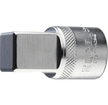 Adaptateur de douille WGB en acier chrome-vanadium avec entraînement carré et moletage. WGB Logo.
